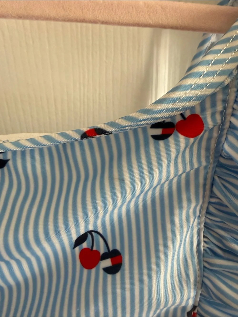 Tommy Hilfiger Light Blue/White Striped Kids Bikini w/Tommy Logo Cherry Print -6
